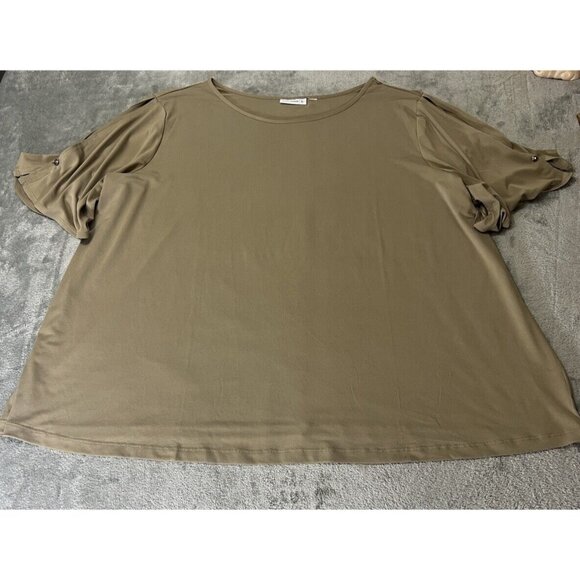 Susan Graver Womens Liquid Knit Top 3X Tan Flowy Cold shoulder Career Modest - Picture 1 of 8